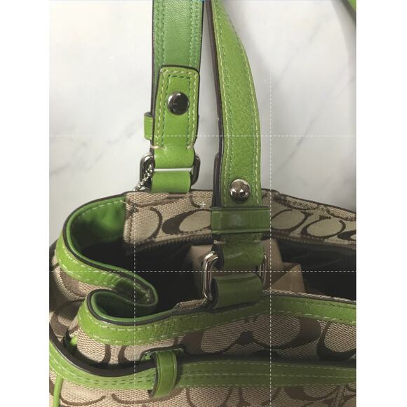 Coach Tan Monogram Green Leather Shoulder Handbag E0951-F13993 - Picture 7 of 12